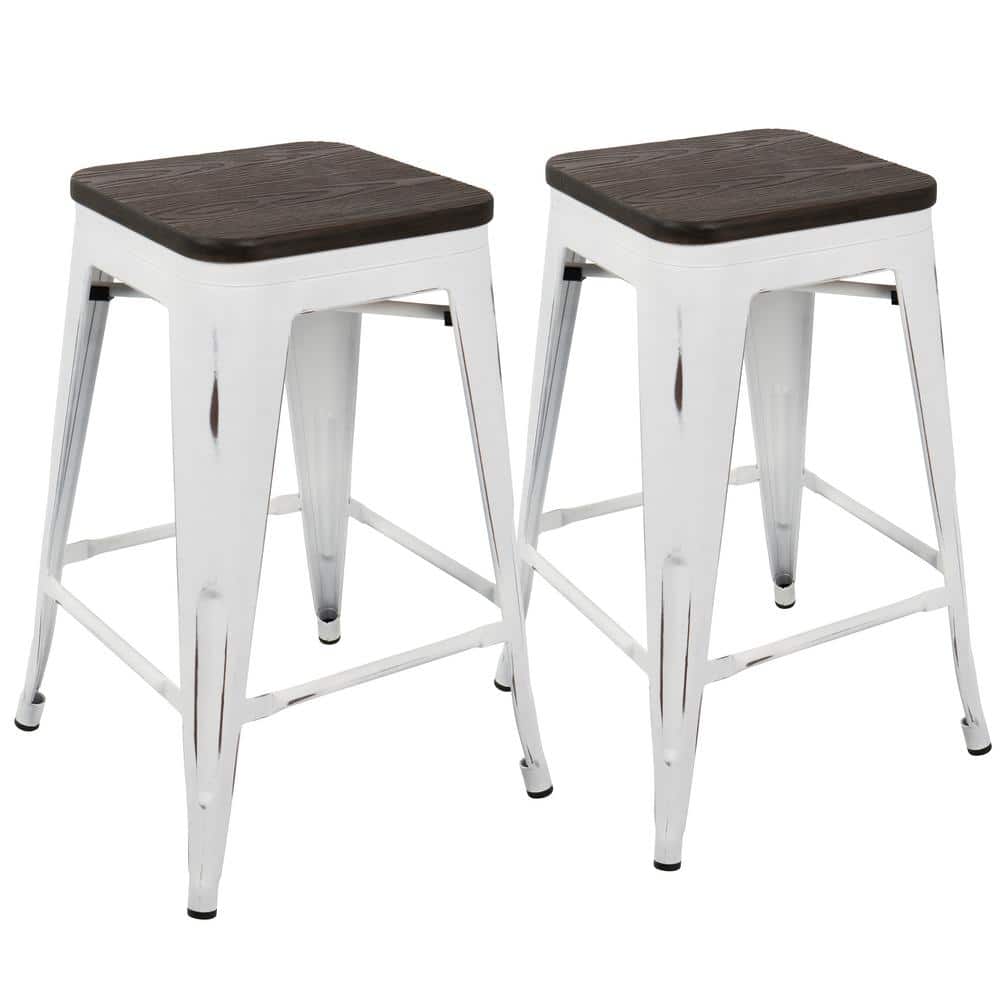 Lumisource Oregon 24 in. Vintage White and Espresso Counter Stool (Set