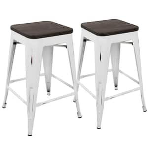 Oregon 24 in. Vintage White and Espresso Counter Stool (Set of 2)