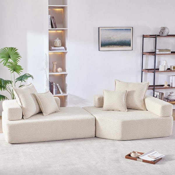 103.5 in. Boucle Fabric Compressed Sectional Sofa in. Beige