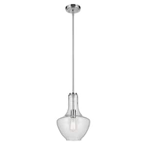 Everly 15.25 in. 1-Light Chrome Modern Shaded Bell Kitchen Hanging Pendant Light with Clear Seeded Glass