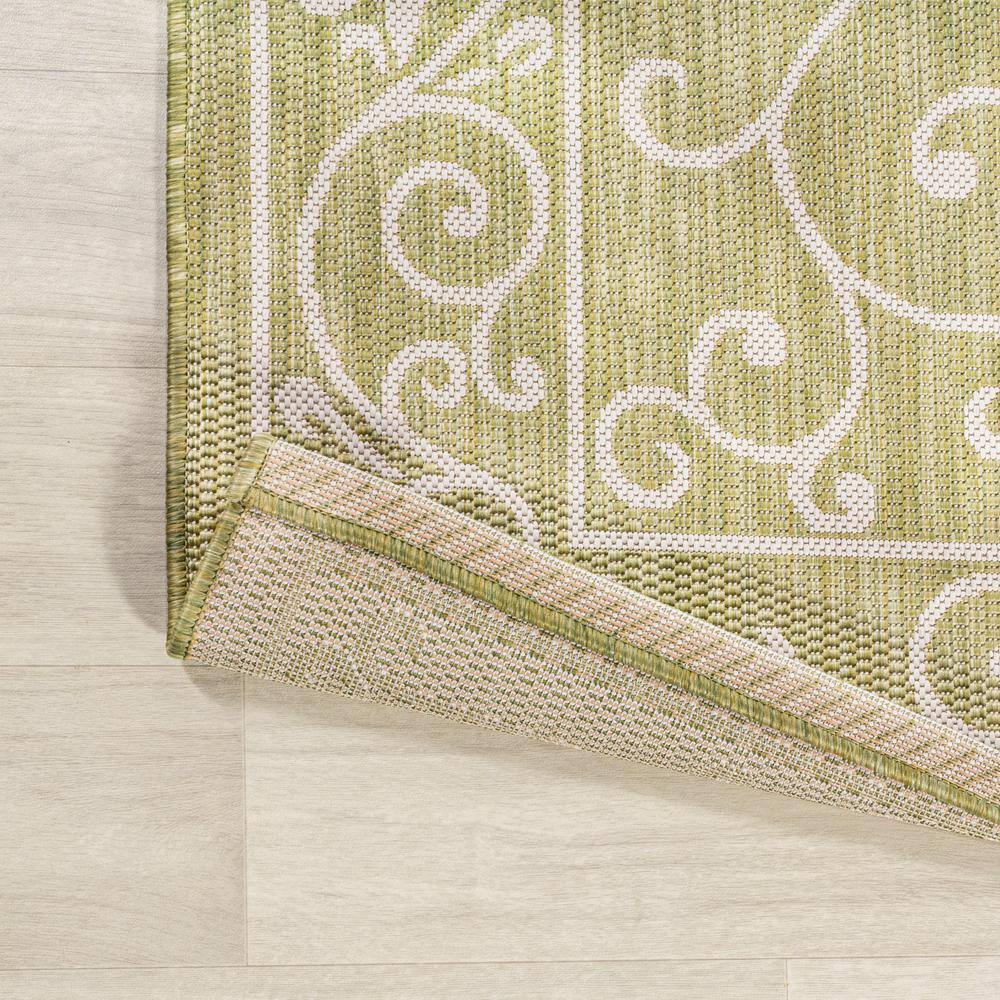 Boho-Chic Green and Cream Vintage Filigree 9' x 12' Indoor/Outdoor Rug