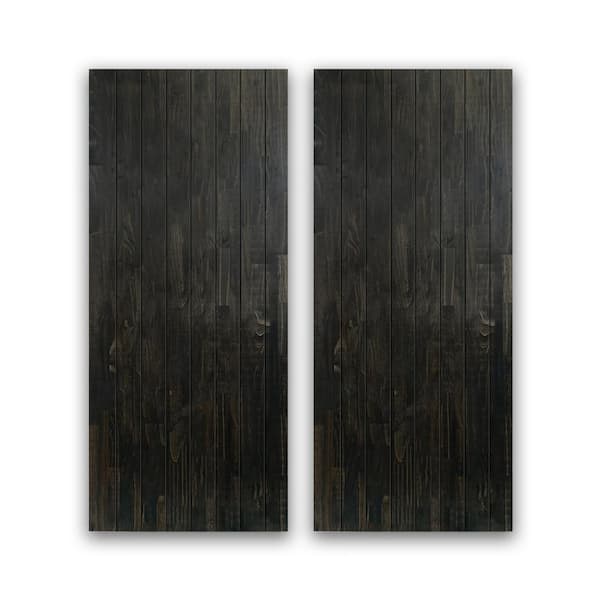 CALHOME 48 in. x 80 in. Hollow Core Charcoal Black Stained Pine Wood Interior Double Sliding Closet Doors
