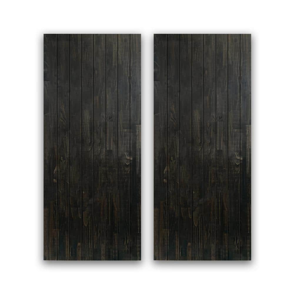 CALHOME 72 in. x 80 in. Hollow Core Charcoal Black Stained Solid Wood Interior Double Sliding Closet Doors