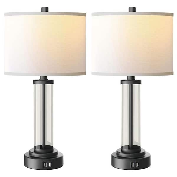 Rottogoon 22 in. Black ‎Painted Modern Table Lamp Set of 2 Nightstand Lamp for Bedrooms with Touch Control Dual USB 3-Way Dimmable