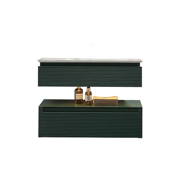 TCYO 36 in. W x 21 in. D x 20 in. H Floating Bath Vanity in Green with White Engineer Stone Top