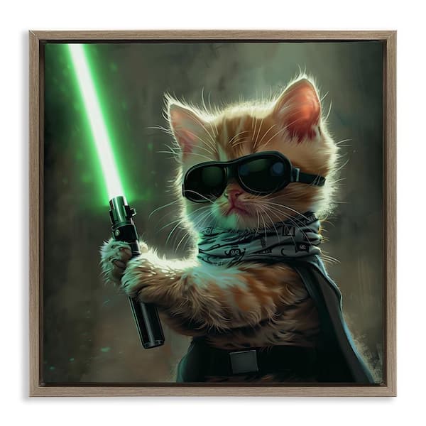 Stupell Industries Sci-Fi Kitten with Saber by Jim Baldwin Brown Floater Frame Fantasy Graphic Art Print 25 in. x 25 in.