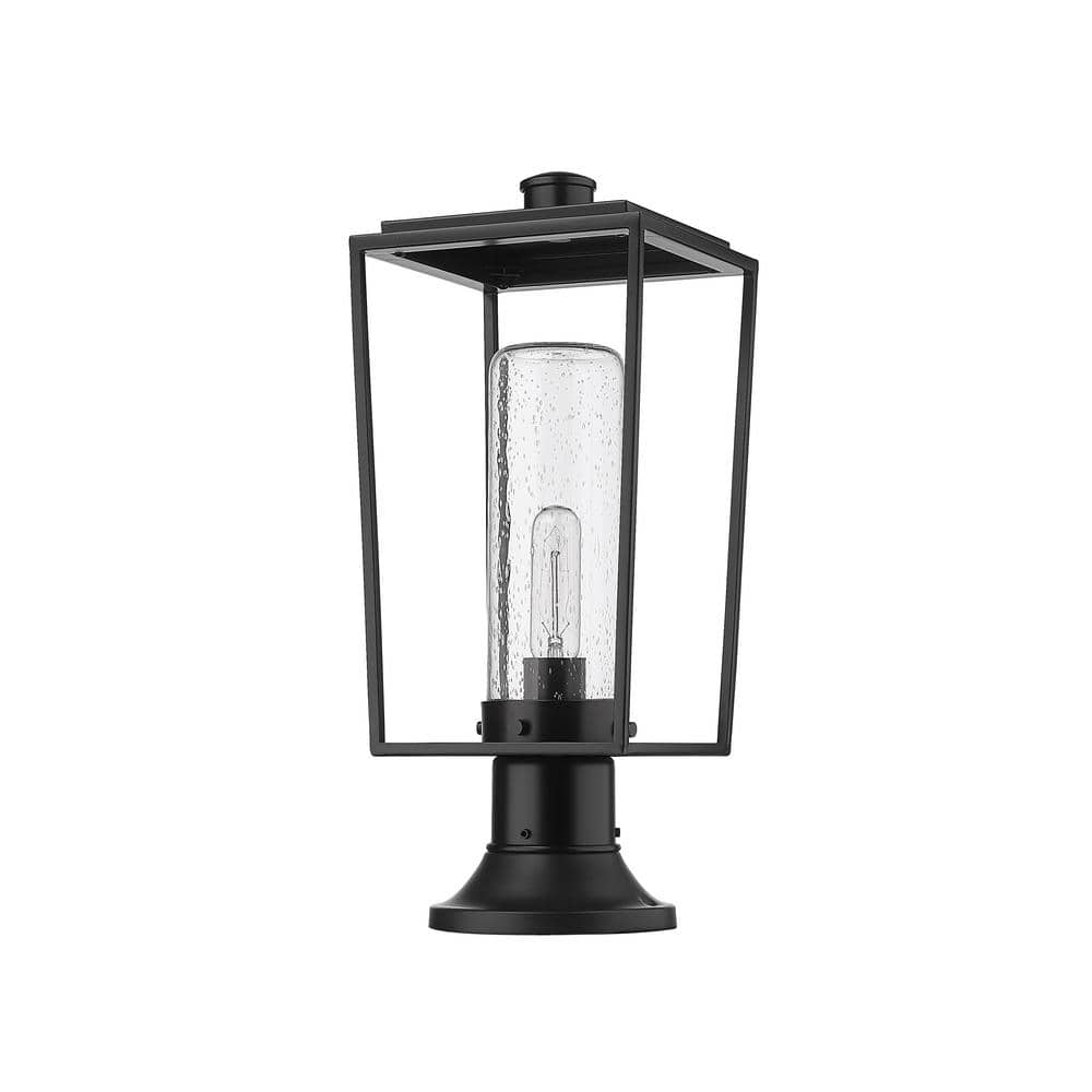 Sheridan Black Steel Outdoor Lantern with Seedy Glass Shade