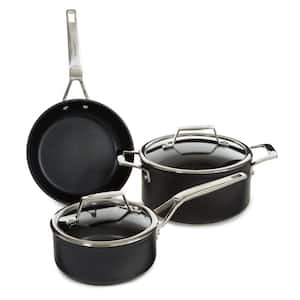 Essentials 5-Piece Hard Anodized Aluminum Nonstick Cookware Set for Two in Black with Glass Lid