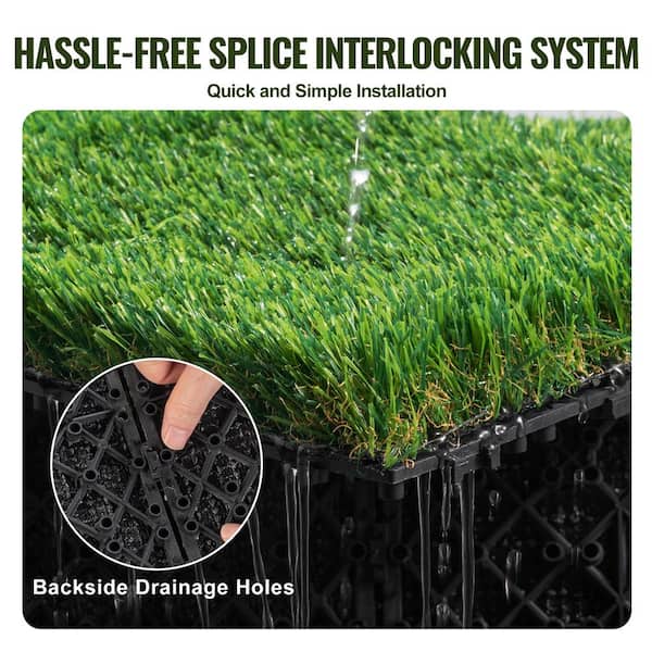 VEVOR Artificial Grass Tiles Turf Deck Set 12 in. x 12 in. Synthetic Fake Grass Artificial Grass Interlocking Tiles (18 Pack)