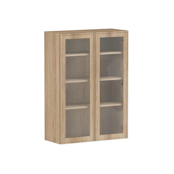 Designer Series Renly 30 in. W x 12 in. D x 42 in. H Assembled Slim Shaker Glass Door Wall Kitchen Cabinet in Sandstone
