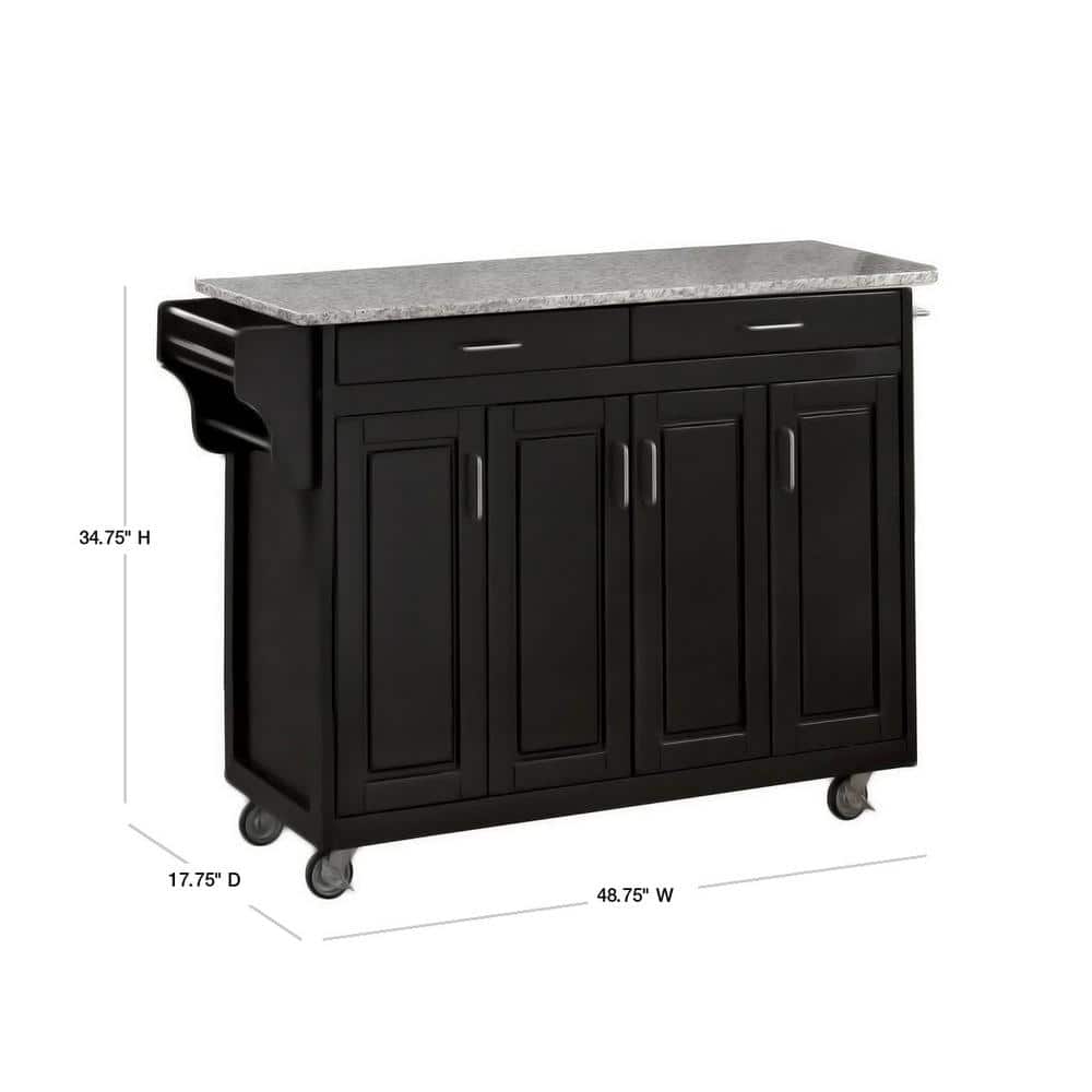 Black Granite Top Kitchen Cart with Storage and Spice Rack