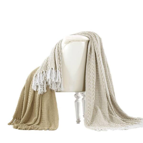 THE URBAN PORT Latina Brown Cotton Throw Blanket with Decorative Fringe (Set of 2)