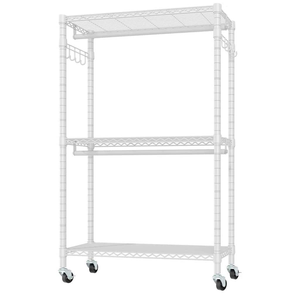 URTR White Clothing Garment Rack with Shelves, Metal Cloth Hanger Rack  Stand Clothes Drying Rack for Hanging Clothes T-01311-WH - The Home Depot