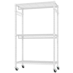 White Metal Garment Clothes Rack with Wheels 45 in. W x 80 in. H