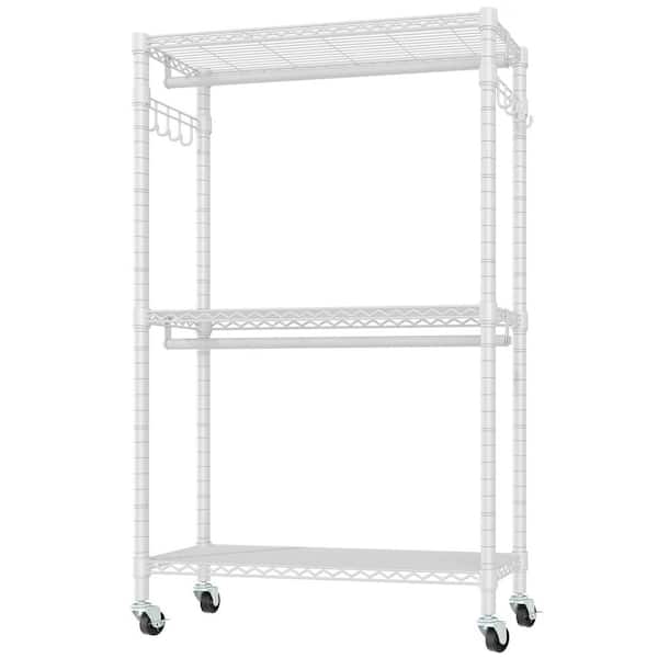 Unbranded White Metal Garment Clothes Rack with Wheels 45 in. W x 80 in. H
