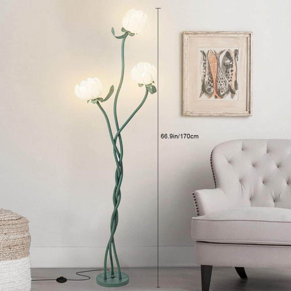 66 in. White rustic style 3-Light Smart Dimmable Swing Arm Floor