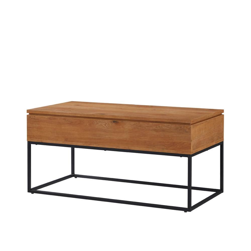 English Oak Lift-Top Coffee Table with Marble and Storage