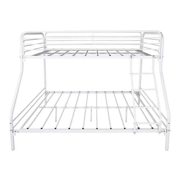White Metal Twin Size Bunk Bed with Heavy Duty Space Saving with Guardrail No Box Spring Needed