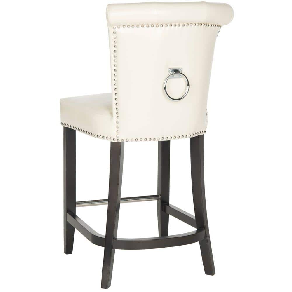 Espresso Birchwood and Flat Cream Bicast Leather Counter Stool