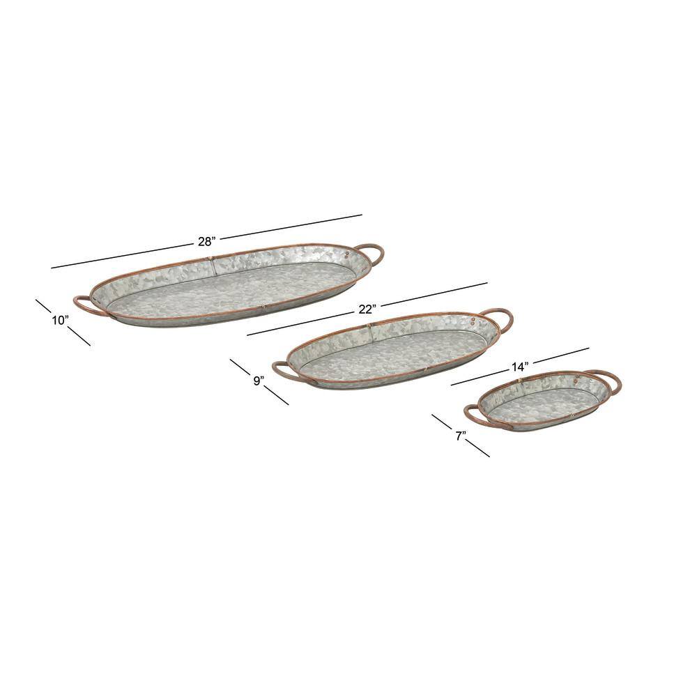 Set of 3 Oval Galvanized Metal Decorative Trays