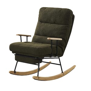 Green Metal Outdoor Rocking Chair with Cushion High Back, Retractable Footrest and Adjustable Back Angle