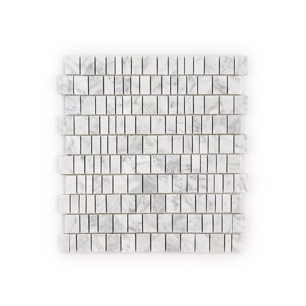 Frappe Venato White 12.5 in. x 11.625 in. Rectangle Honed Marble Wall and Floor Mosaic Tile (10 sq. ft./Case)