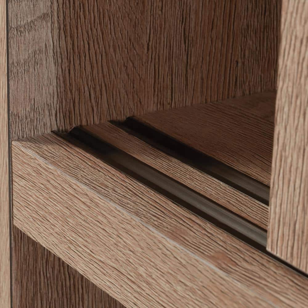Brushed Oak China Cabinet with Safety-Tempered Glass Doors