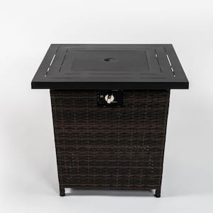 28 in. 40,000 BTU Square Wicker Gas Outdoor Patio Fire Pit Table in Black Brown