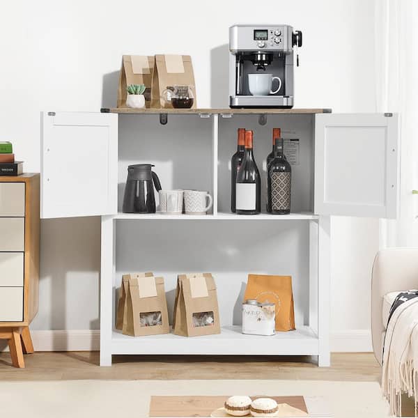 SVOPES Coffee Bar Cabinet. 31.5 x 13.8 x 34.6 in. 3-Tier Storage with Magnet Doors for Living Room and Entryway White