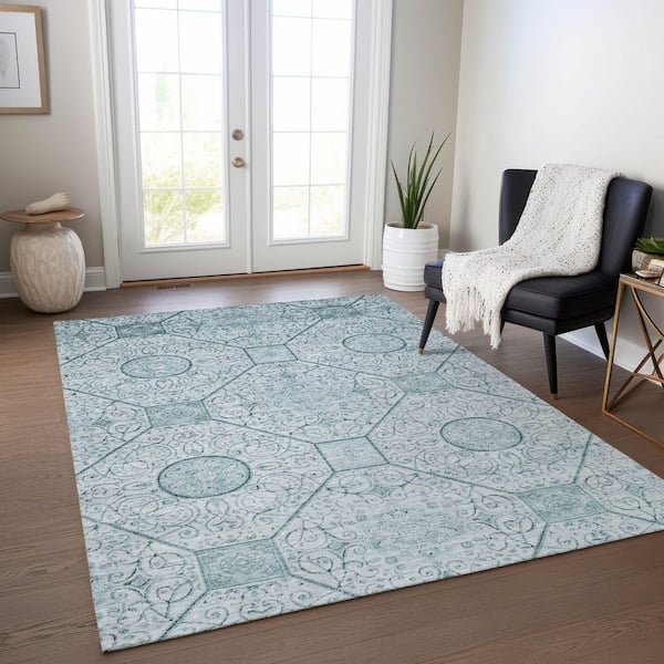 Chantille Machine Washable Indoor/Outdoor Abstract ACN1748 Aqua 10 ft. x 14 ft. Area Rug