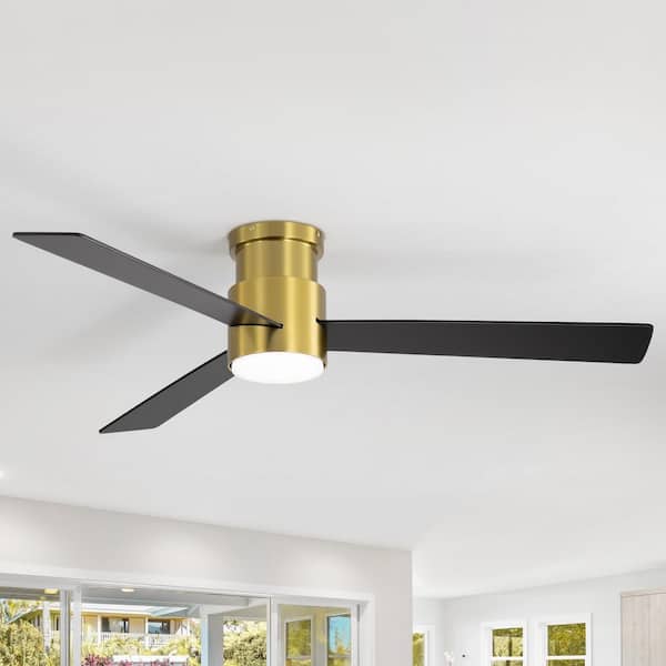 Breezary Sawyer III 52 in. Integrated LED Indoor Black-Blade Gold Ceiling Fan with Light and Remote Control Included