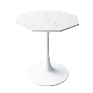 White Marble Octagonal Wood Outdoor Coffee Leisure Table with Marble Table Top and Metal Base