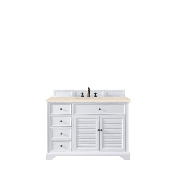 James Martin Vanities Savannah 48 in. W x 23.5 in. D x 34.3 in. H Single Bath Vanity in Bright White with Eternal Marfil Quartz Top