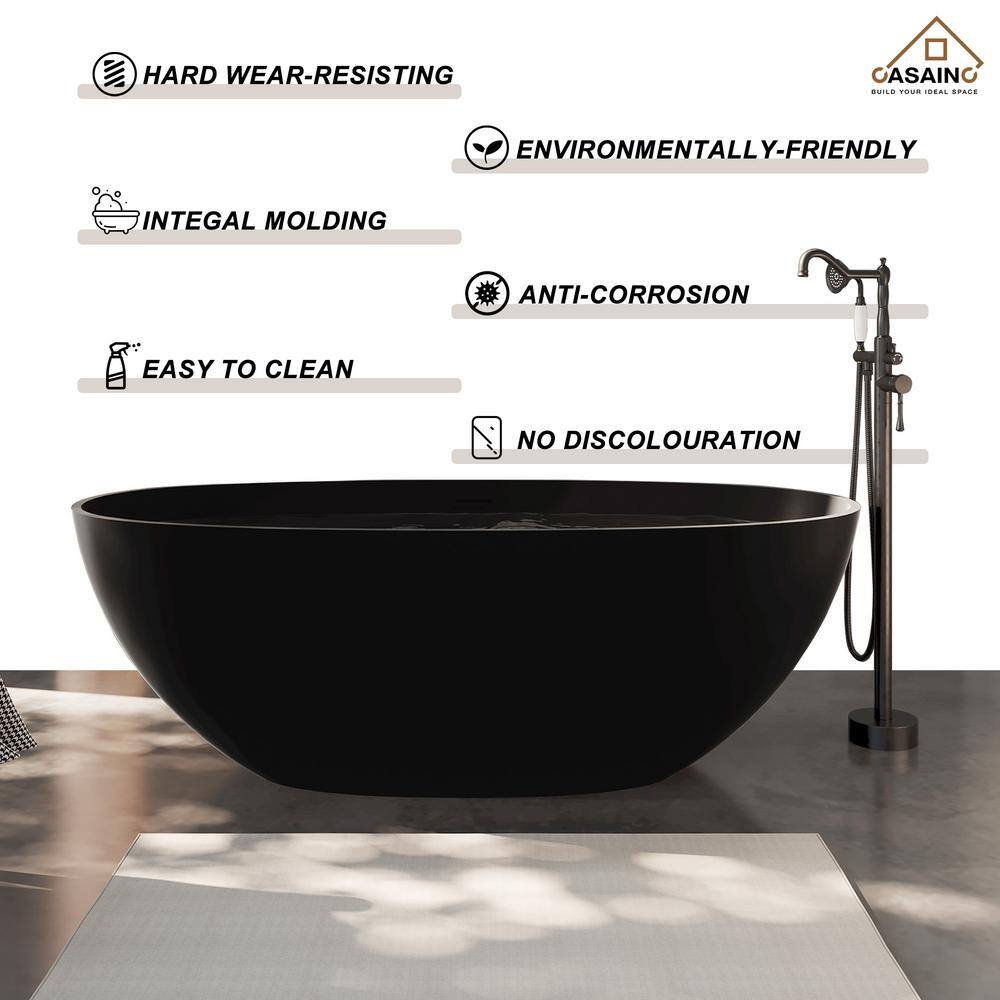 Matte Black 65'' Solid Surface Freestanding Soaking Bathtub