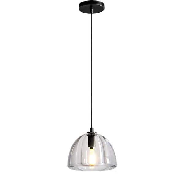 YUYI 1-Light Farmhouse Black Pendent Light, Kitchen Island Lighting with Raindrop Glass Shade