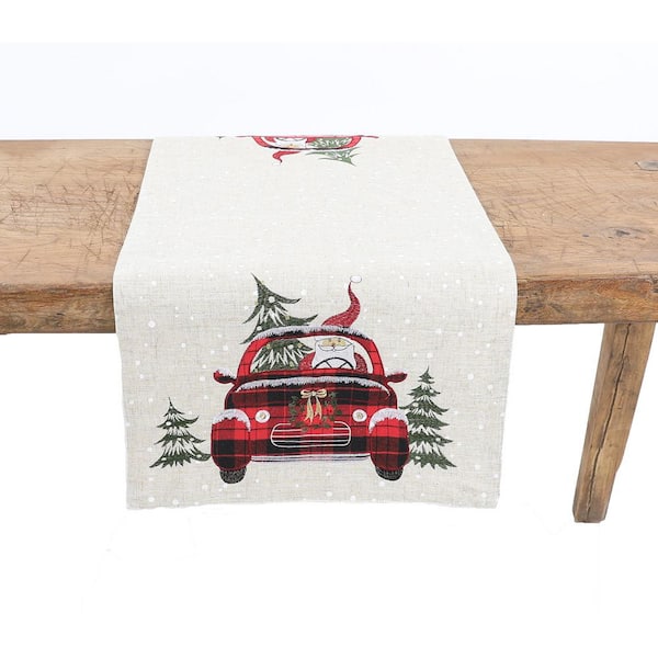 Manor Luxe 15 in. x 90 in. Santa Claus Riding On Car Christmas Table Runner, Natural