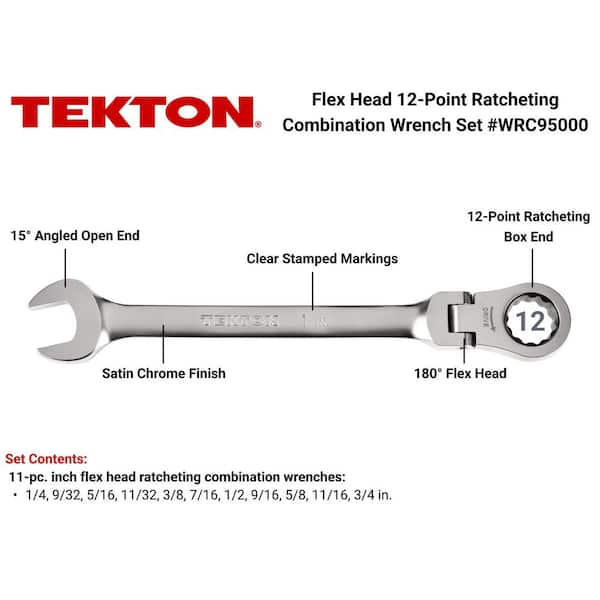 11-Piece (1/4-3/4 in.) Flex Head 12-Point Ratcheting Combination Wrench Set