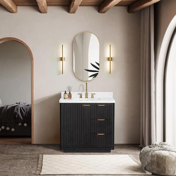 Cádiz 36 in. W x 22 in. D x 34 in. H Free-standing Single Bathroom Vanity in Fir Wood Black with White Composite Top