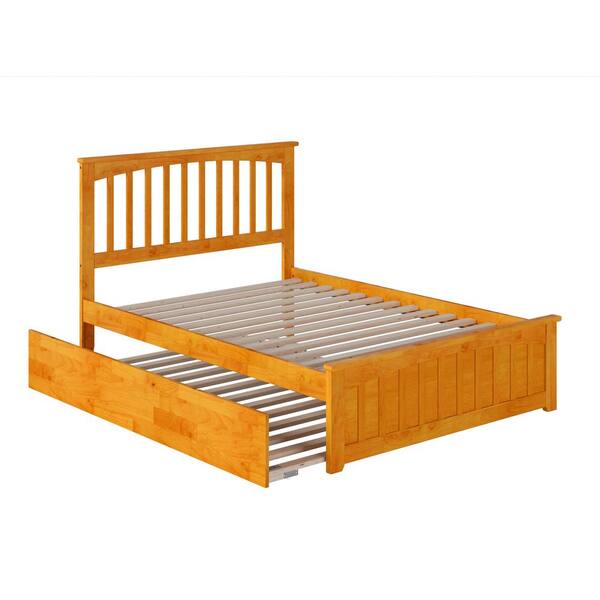 AFI Mission Full Platform Bed with Matching Foot Board with Full Size Urban Trundle Bed in Caramel