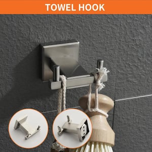 4-Piece Bath Hardware Set with Towel Hook, Towel Bar, Toilet Paper Holder and Hand Towel Holder in Brushed Nickel