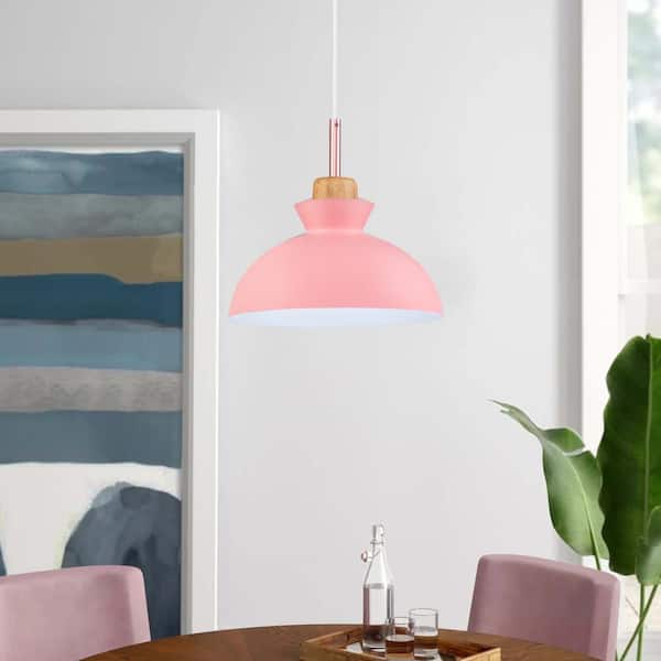 RRTYO Matisse 1-Light Pink Single Dome Pendant Light with Metal Shade