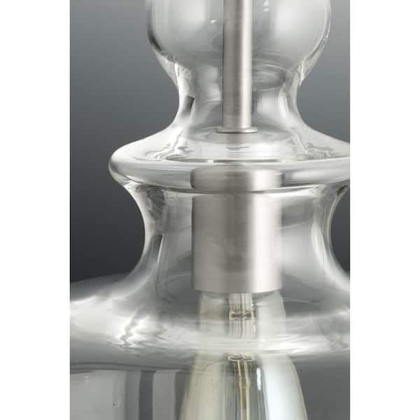 Staunton Collection 9 in. 1-Light Brushed Nickel Pendant with Clear Glass