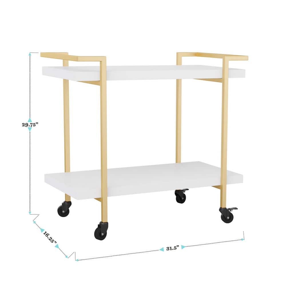 White and Brass 2-Tier Mobile Office Printer Cart