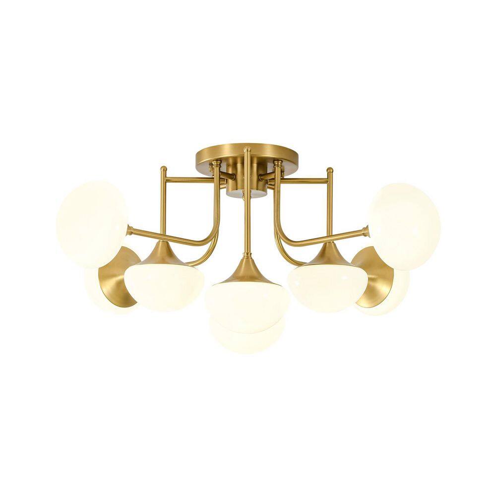 Aster 35.4 in. 8-Light Modern Transitional Brass Semi-Flush Mount Ceiling Light With Opal Glass Shade for Living Room price history on PriceWatchPro