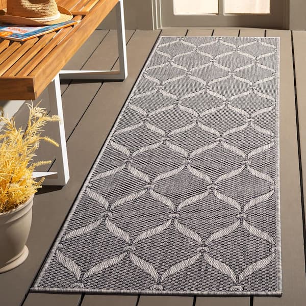 Beach House Charcoal/Gray 2 ft. x 6 ft. Ornate Trellis Indoor/Outdoor Runner Rug