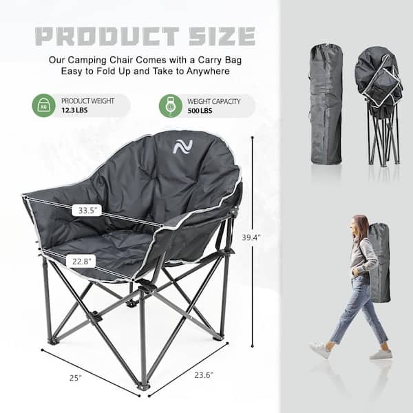 2PK Oversized Camping Chair, Fully Padded Folding Moon Saucer Chair, Heavy Duty Folding Chair with Cup Holder&Carry Bag