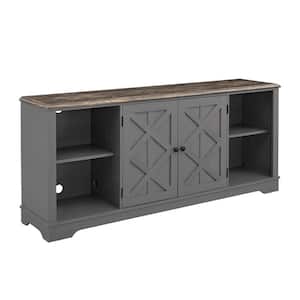 70 in. Gray with Walnut Color Desktop TV Stand for TVs up to 78 in.