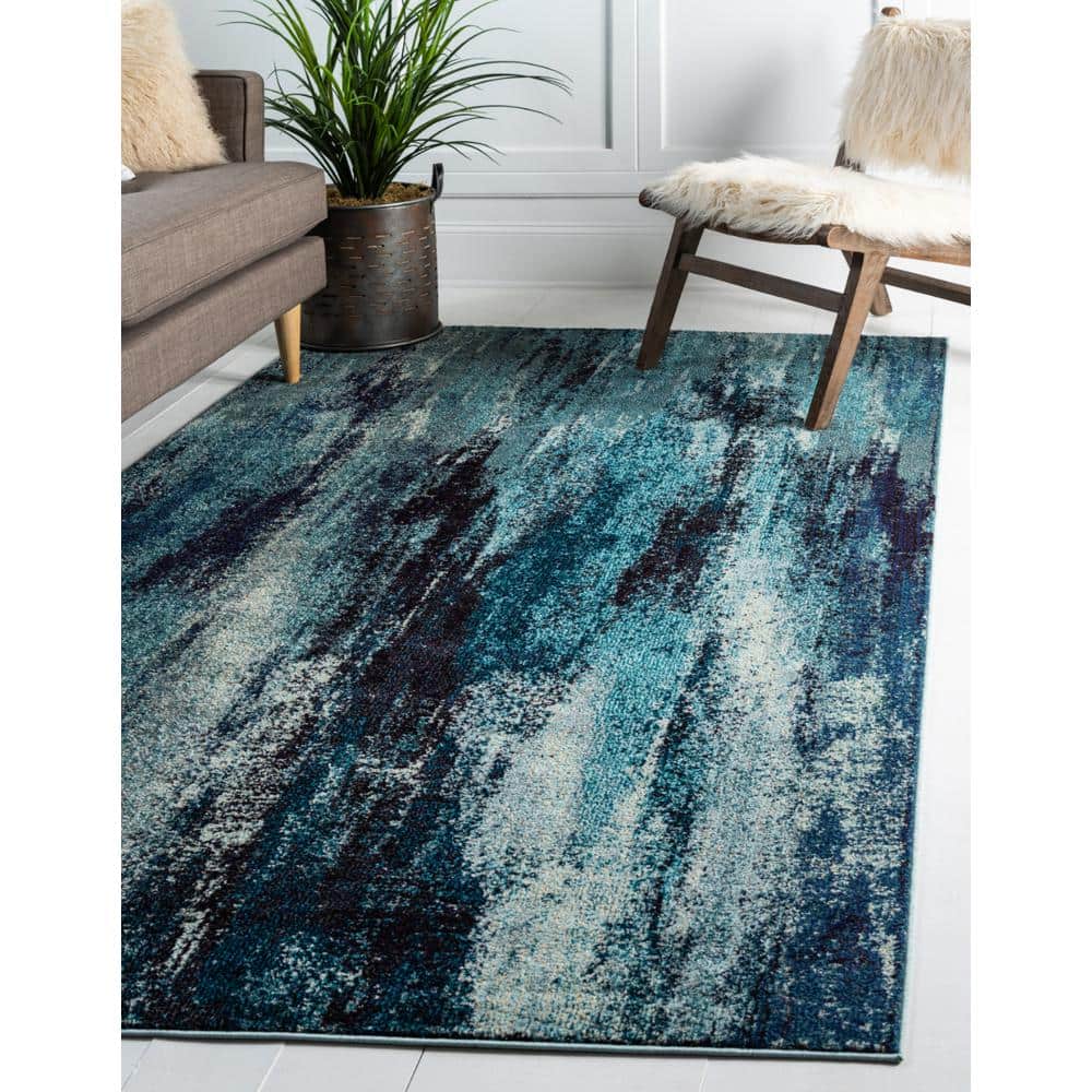 Blue and Gray Abstract Rectangular Area Rug