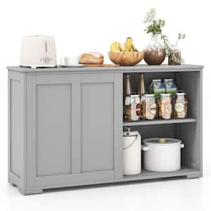 Gray Wood 42 in. Kitchen Storage Cabinet Sideboard Buffet Cupboard Sliding Door Pantry
