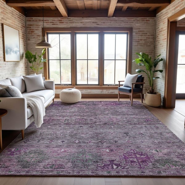 Mayfield Premium Machine Washable Abstract AMF1220 Purple 3 ft. x 4 ft. Area Rug